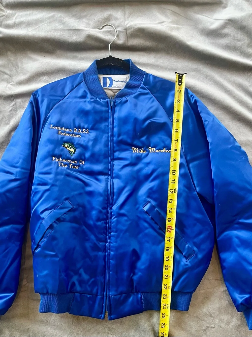 Classic Vintage Blue Satin Bomber Jacket - Louisiana B.A.S.S. Fisherman